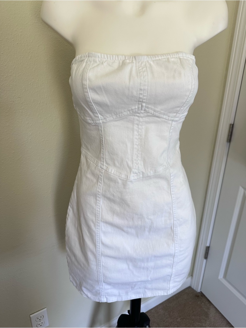 Tinseltown Strapless White Denim Mini Dress
